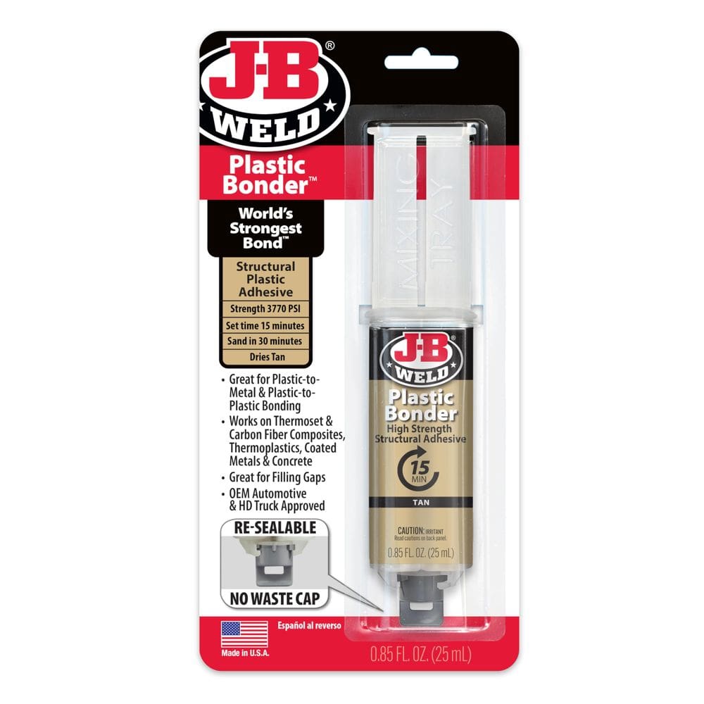 Adesivo J-B Weld Plastic Bonder, seringa bronzeada de 25 ml
