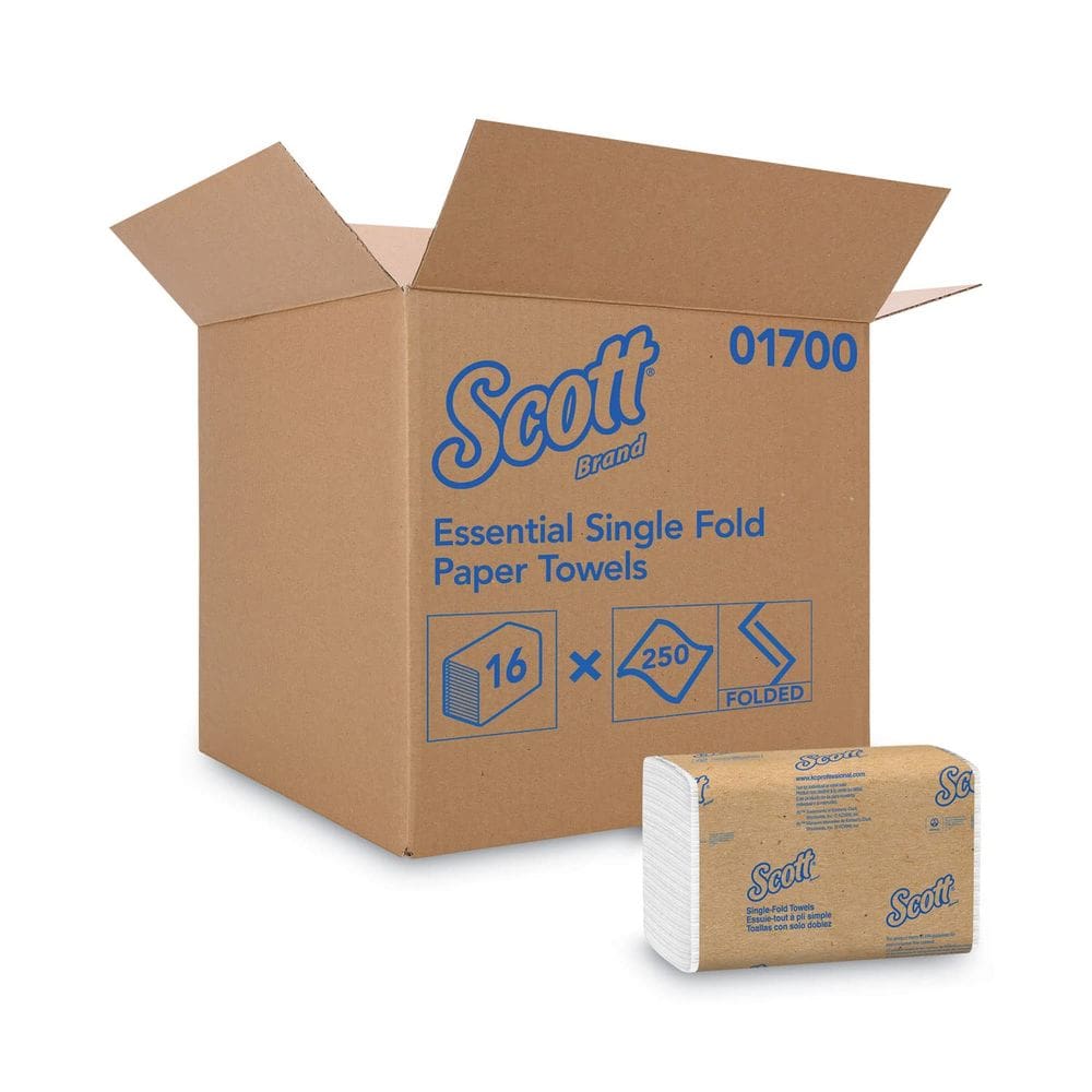 Toalhas de papel Scott Single-Fold 250 folhas, 1 camada, pacote com 16