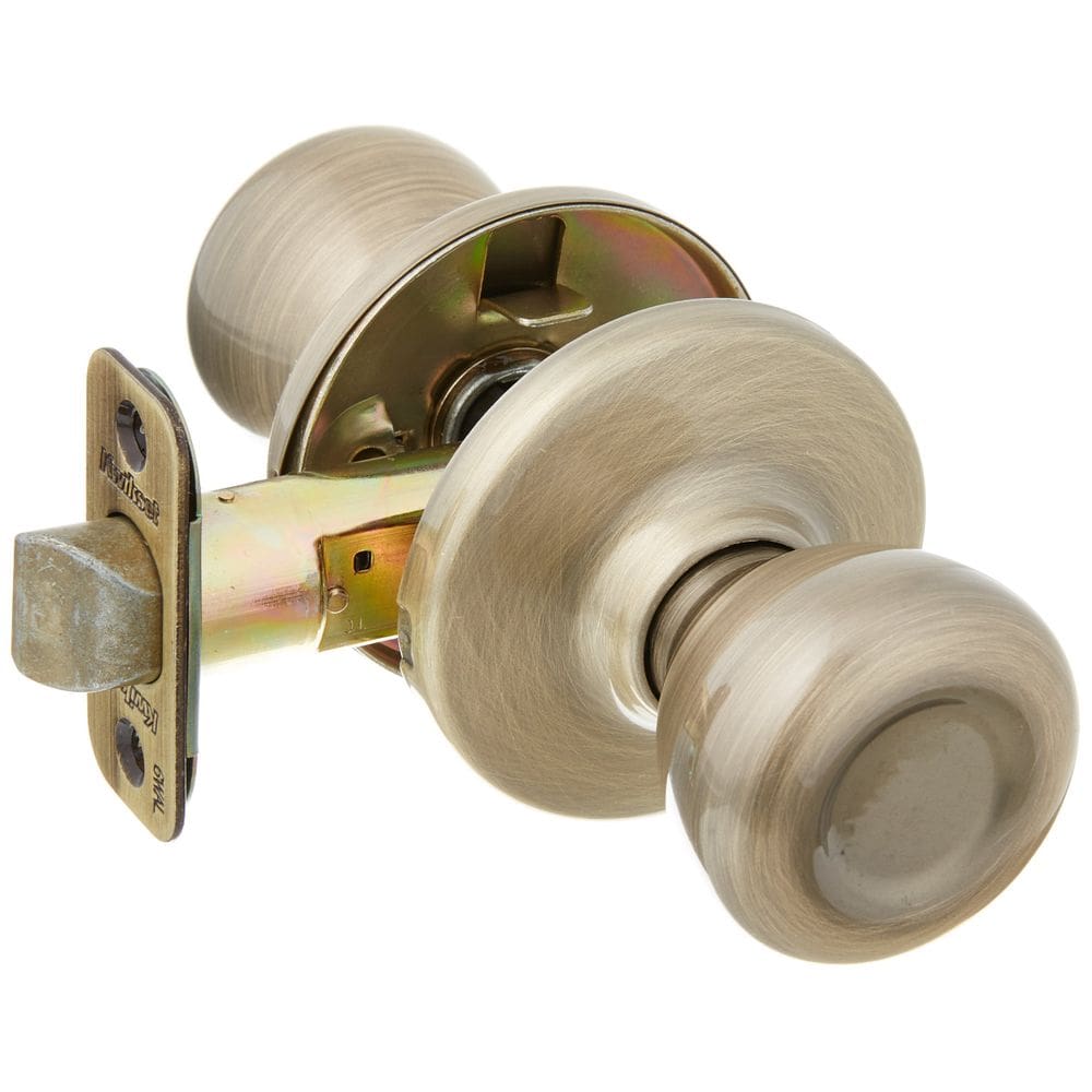 Maçaneta de porta Kwikset Tylo 92001-512 Hall & Closet em latão antigo