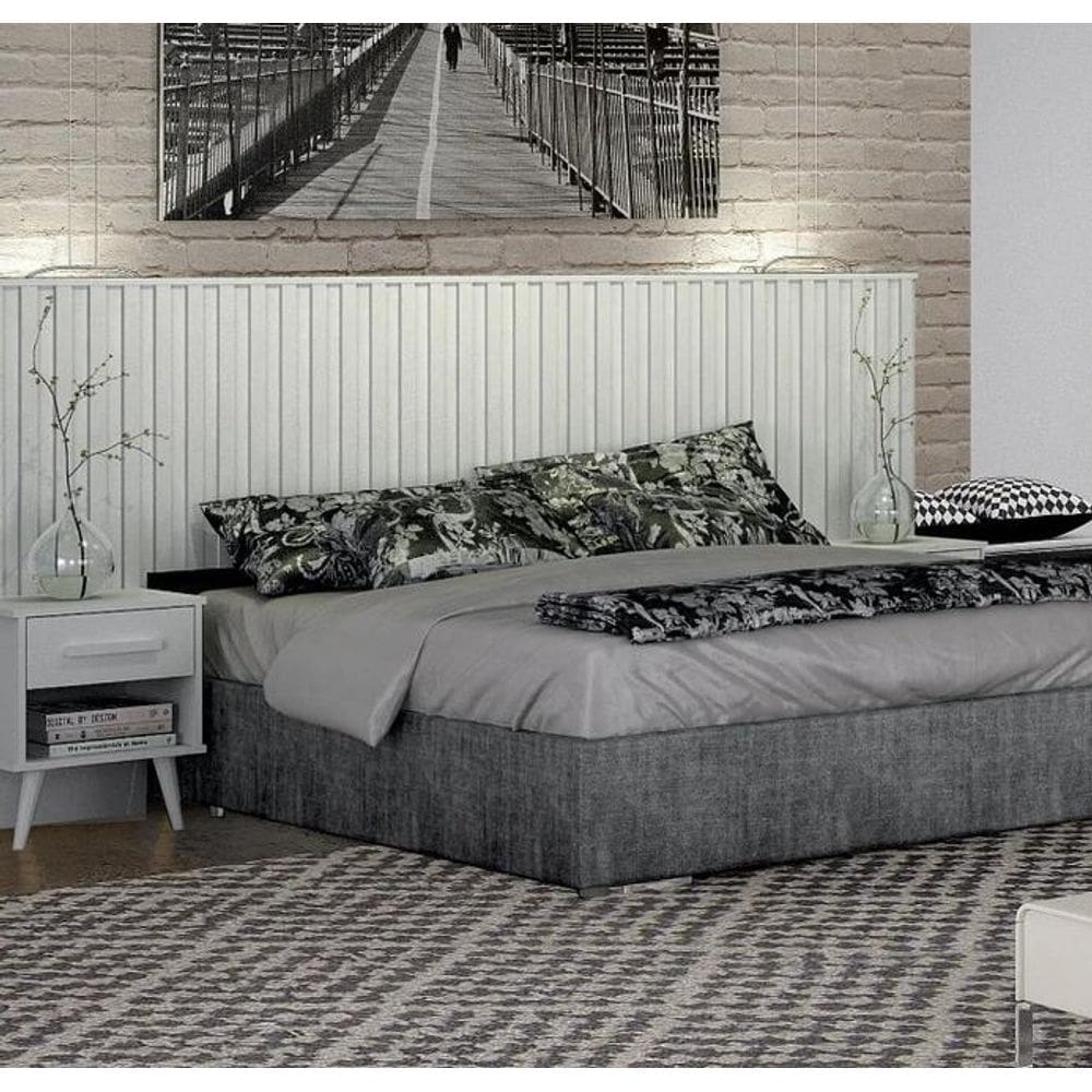 Cabeceira Casal Milano Ripado com 2 Mesa de Cabeceira Leifer