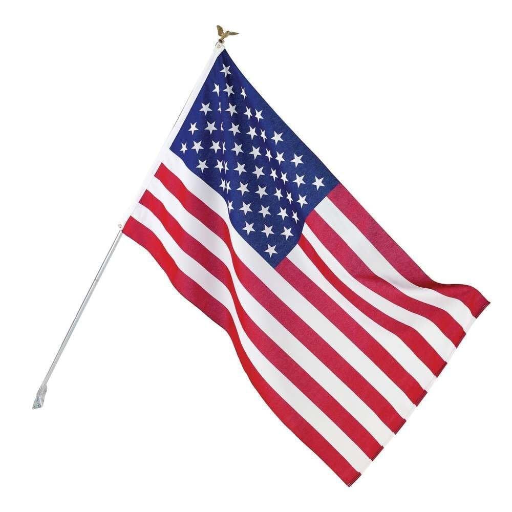Valley Forge, kit de bandeira americana, poli-algodão, 3 pés x 5 pés, 100% fabricado nos EUA, bandeira com ilhós, poste e suporte de aço de 6 pés