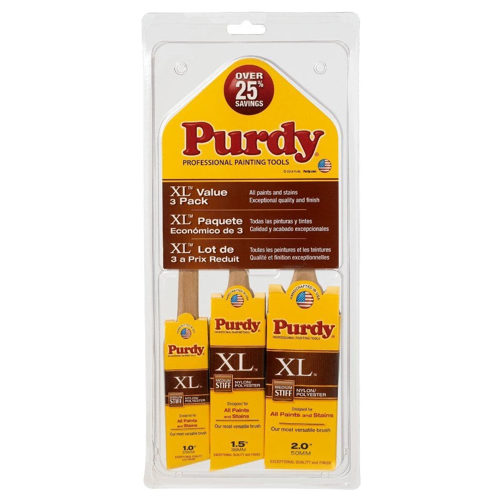 Pincel de pintura Purdy 140853100 XL, pacote com 3, 1-2-3 polegadas