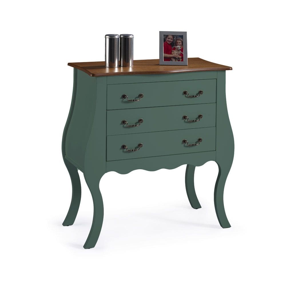 Cômoda Bombê com 3 Gavetas 1023 Linz Móveis - Verde Musgo/Imbuia Glazer
