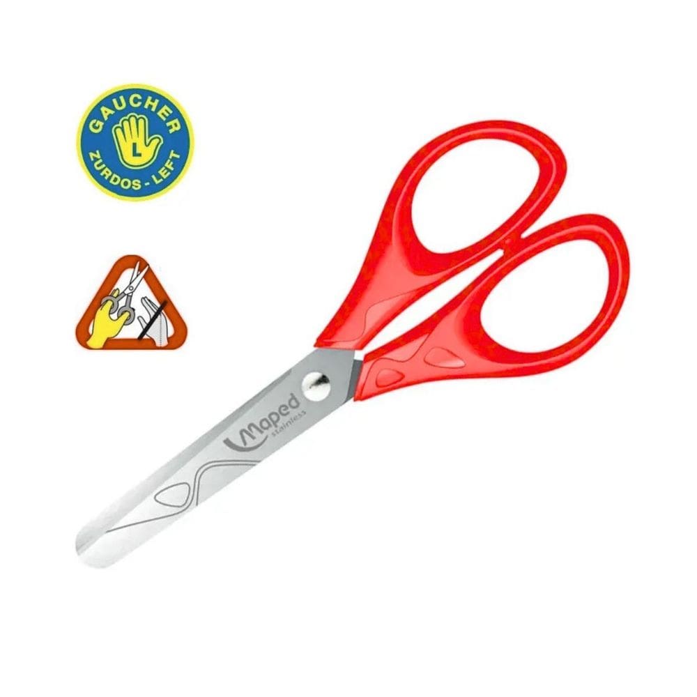 Tesoura Escolar Para ( Canhoto ) 13cm Pulse Jacaré Ergônomica Cabo Emborrachado Sem Ponta Maped