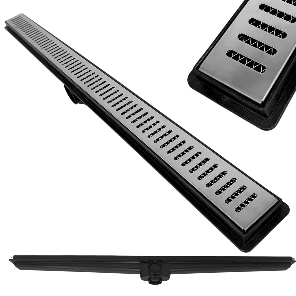 Ralo Linear Banheiro Seca Box 5x100 Inox Tradicional Espelhado Coletor Preto com Sifão Tela (5cm x 100cm)