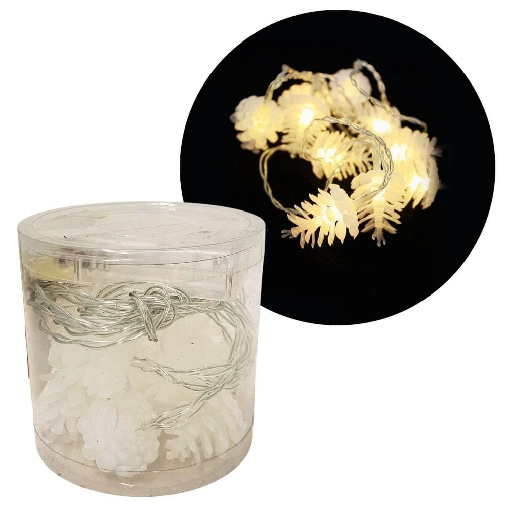 Cordão Pinha Natalina Iluminada 10 Lâmpadas  Branco Quente