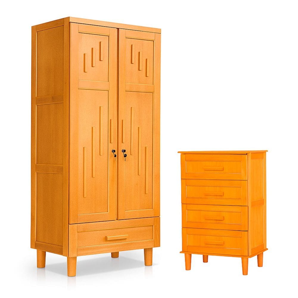 Guarda Roupa 2 Portas e Cômoda 4 Gavetas 100 % Madeira Paris