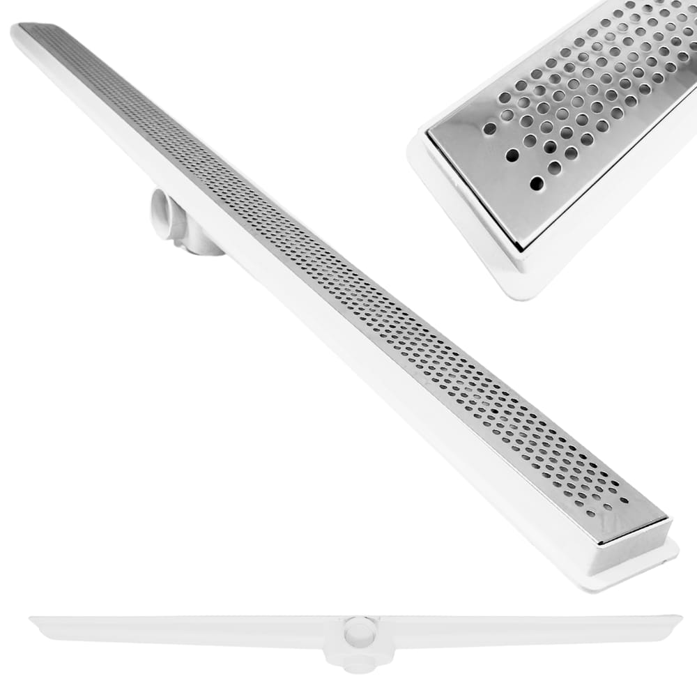 Ralo Linear Banheiro Seca Box 5x100 Inox Perfurado Espelhado Coletor Branco com Sifão Tela (5cm x 100cm)