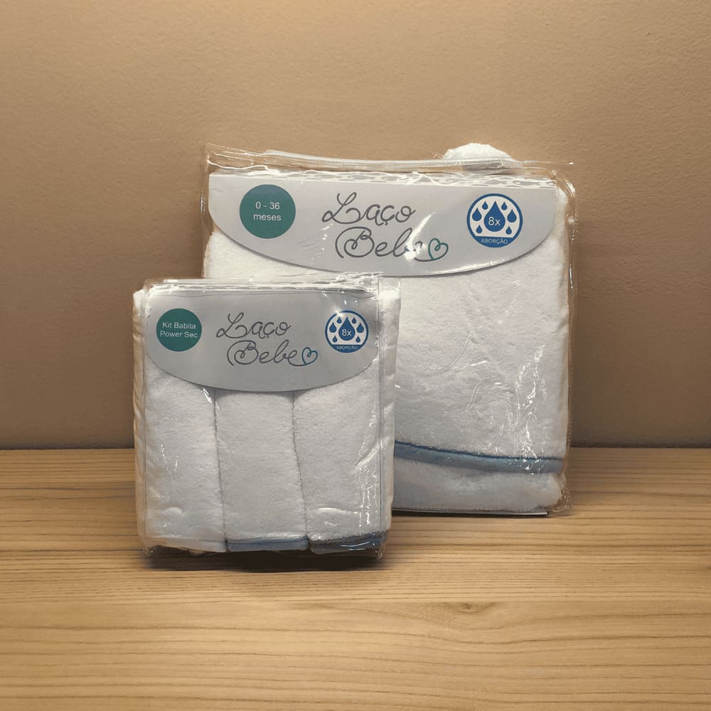 Kit Toalha de Banho e 3 Paninhos de Boca/Babitas Azul - Laço Bebê