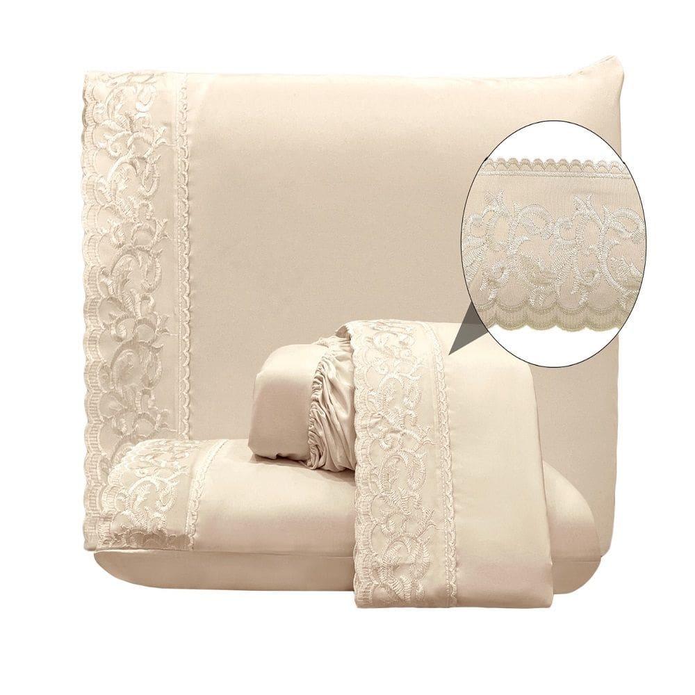 Jogo Lençol Casal Nuanc Bordado Inglês 4pç 100% Poliéster - Perol