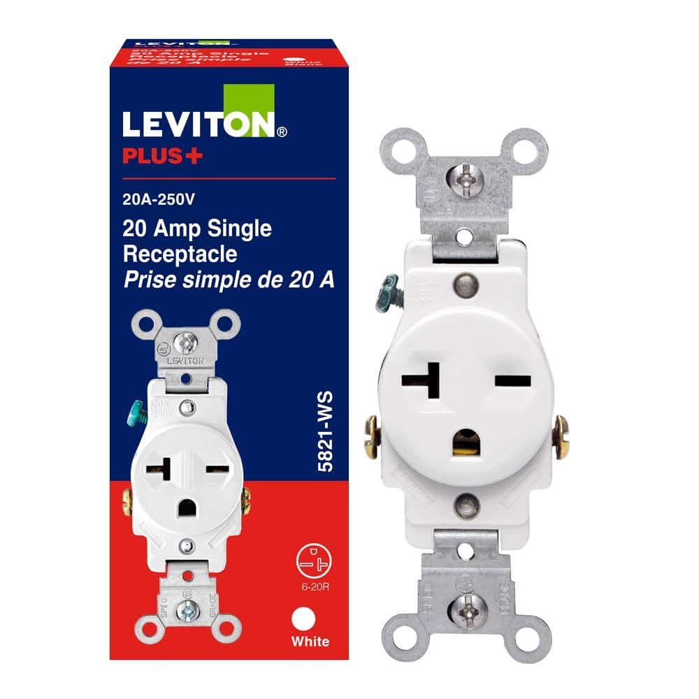 Tomada de tomada única Leviton Commercial 20A 250V branca