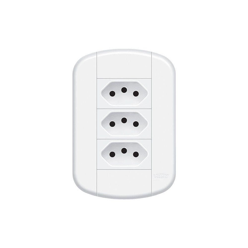 Tomada Tripla Fame Blanc+ 2p+t 10a Com Placa 4x2 Branca