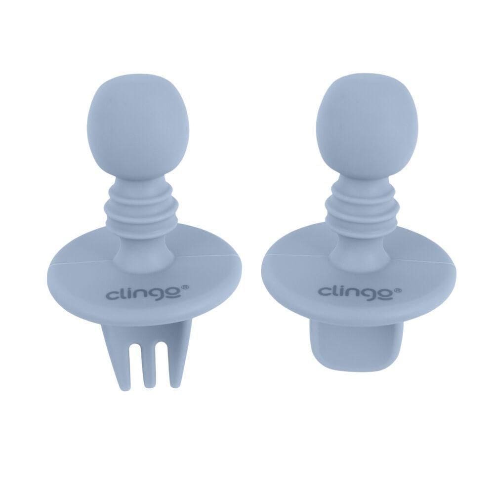 Talheres De Silicone Azul Para Bebês Com Protetor Seguro E Confortável