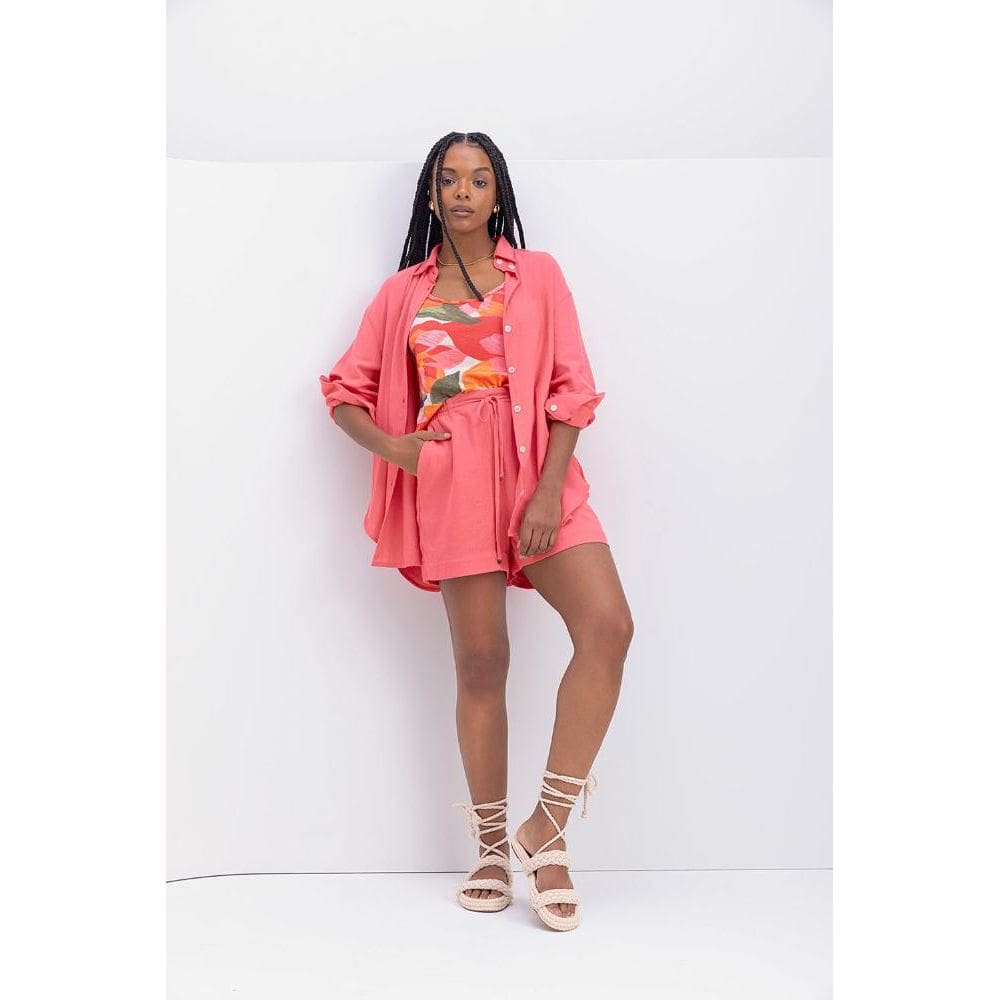 Camisa feminina em tecido com linho Essendi M