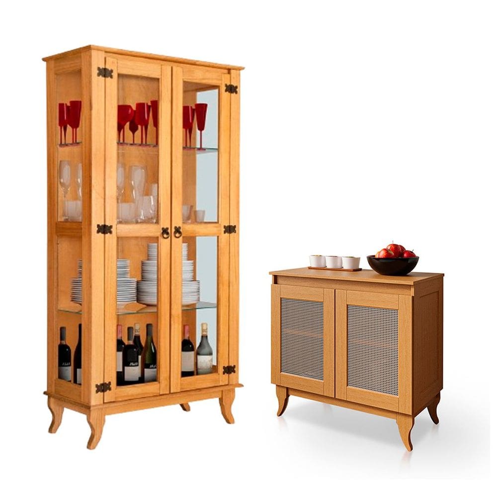 Cristaleira 2 Portas e Balcão Buffet 2 Portas 100% Madeira Lina