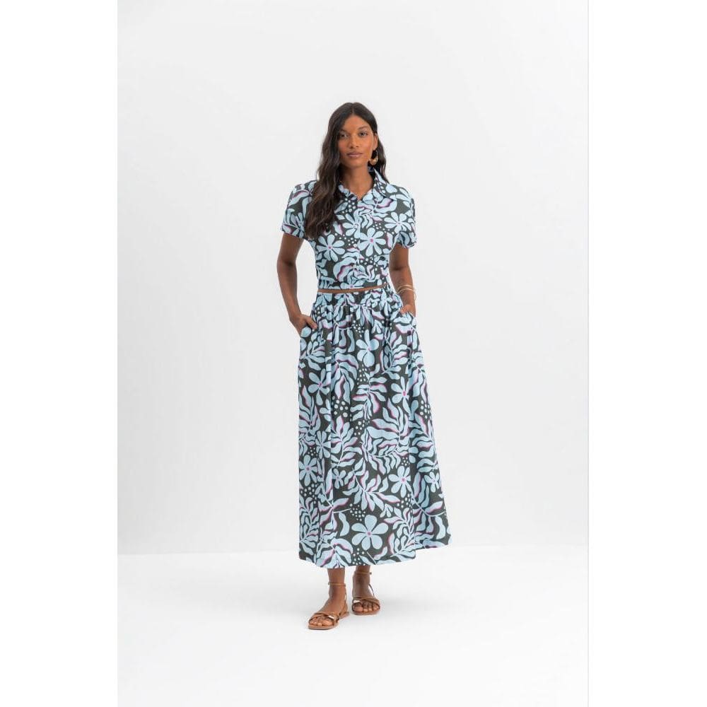 Camisa feminina floral em tricoline Essendi Camisa feminina floral em mahdi Essendi