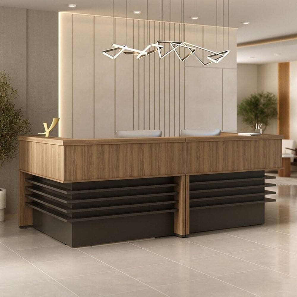 Balcão para Atendimento Recepção 295,4cm X 147,7cm com 4 Gavetas Nogal/Preto