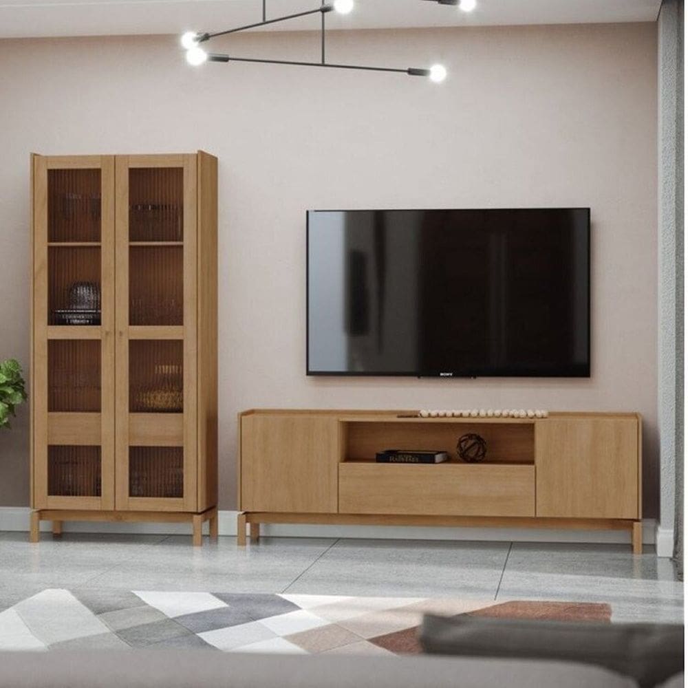 Conjunto Cristaleira 1,80 + Rack 2 Portas 1 Gaveta - Linha Barcelona Tauari