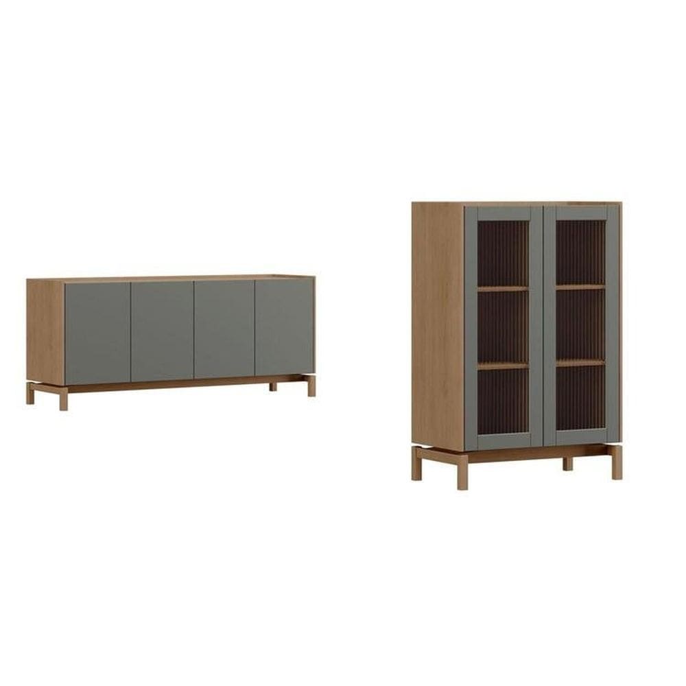 Conjunto Cristaleira 2 Portas + Bacão 4 Portas - Linha Barcelona Oak/Ferrolack