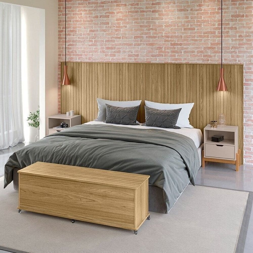 Conjunto Cabeceira King/Casal - Baú + Mesa de Cabeceira Hannover / Cinza