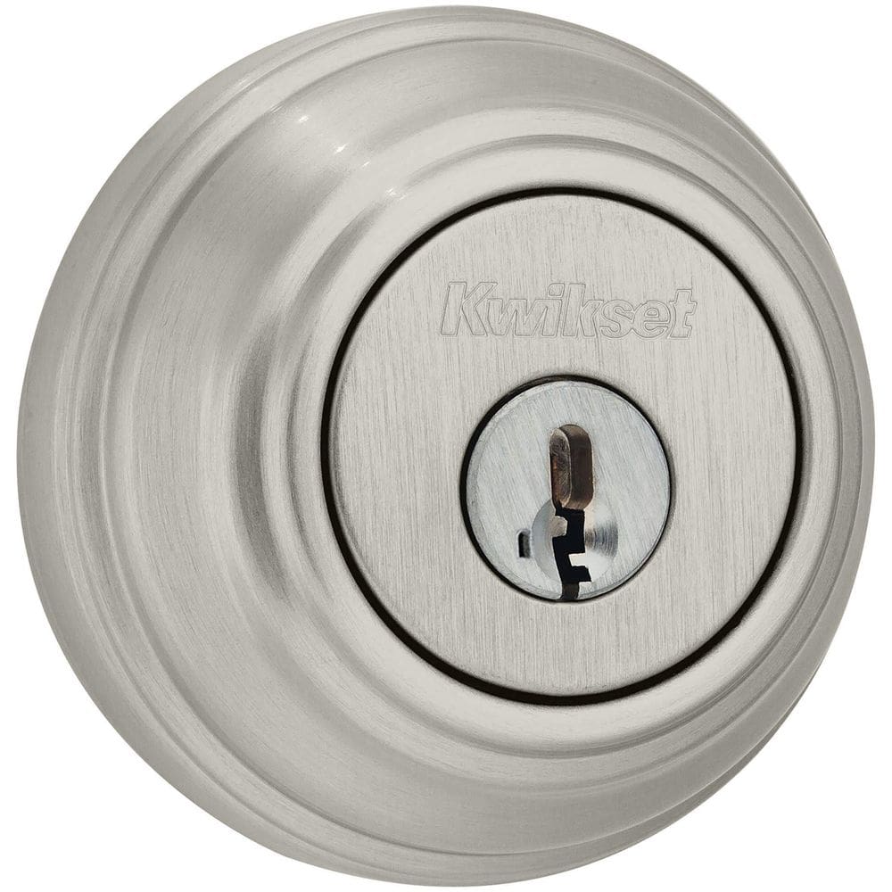 Deadbolt Lock Kwikset 980 com chave de níquel acetinado de um lado