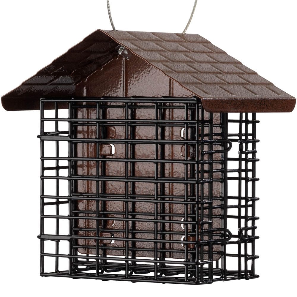 Alimentador de pássaros More Birds, gaiola de sebo duplo com teto de metal
