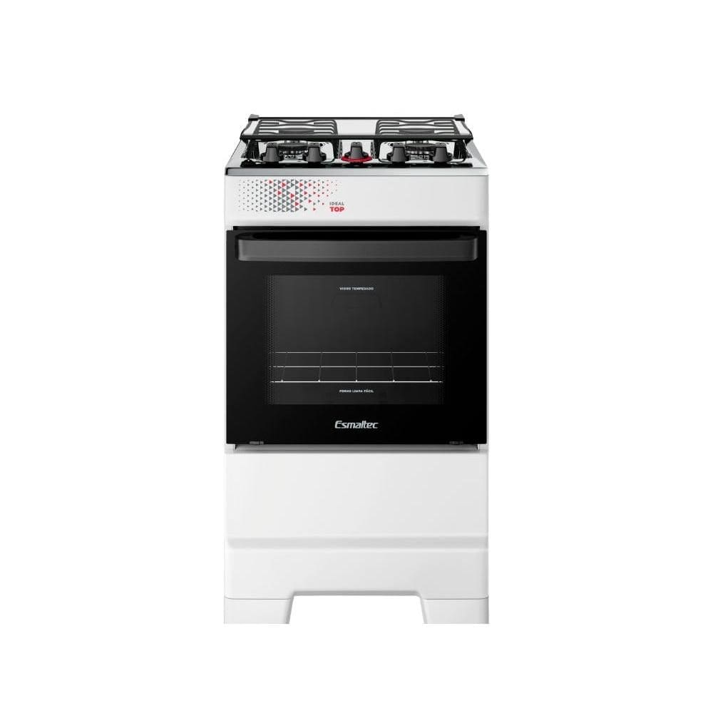 Fogão Esmaltec 4 Bocas Ideal Top Mesa Inox Tampa de Vidro Forno 50 Litros Branco T4IAB Bivolt