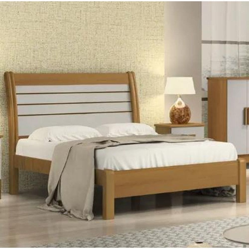 Cama Casal Esmeralda 100%MDF Cinamomo/Off - D Doro Móveis