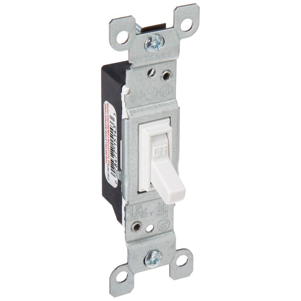 Interruptor Leviton de 15 Amp, 120 V, AC monopolar silencioso, branco