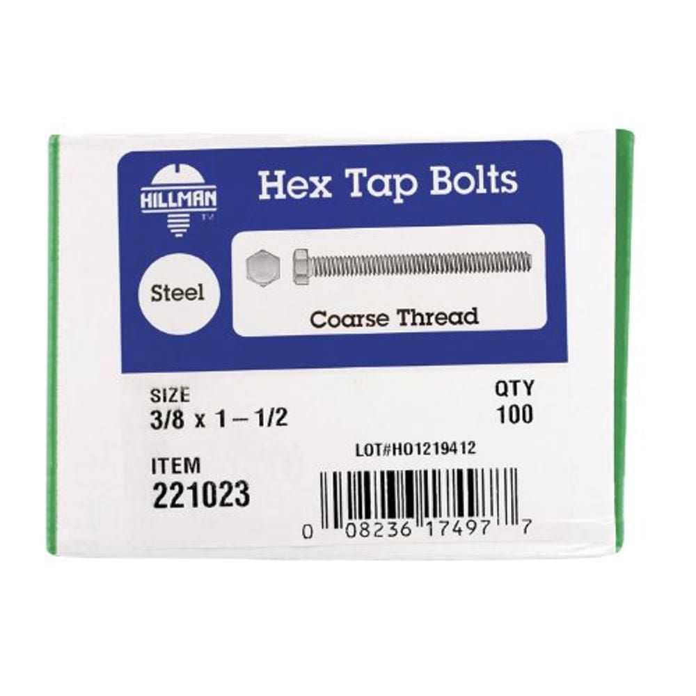 Parafusos hexagonais Hillman 3/8” x 3,8 cm com acabamento em zinco, caixa 100