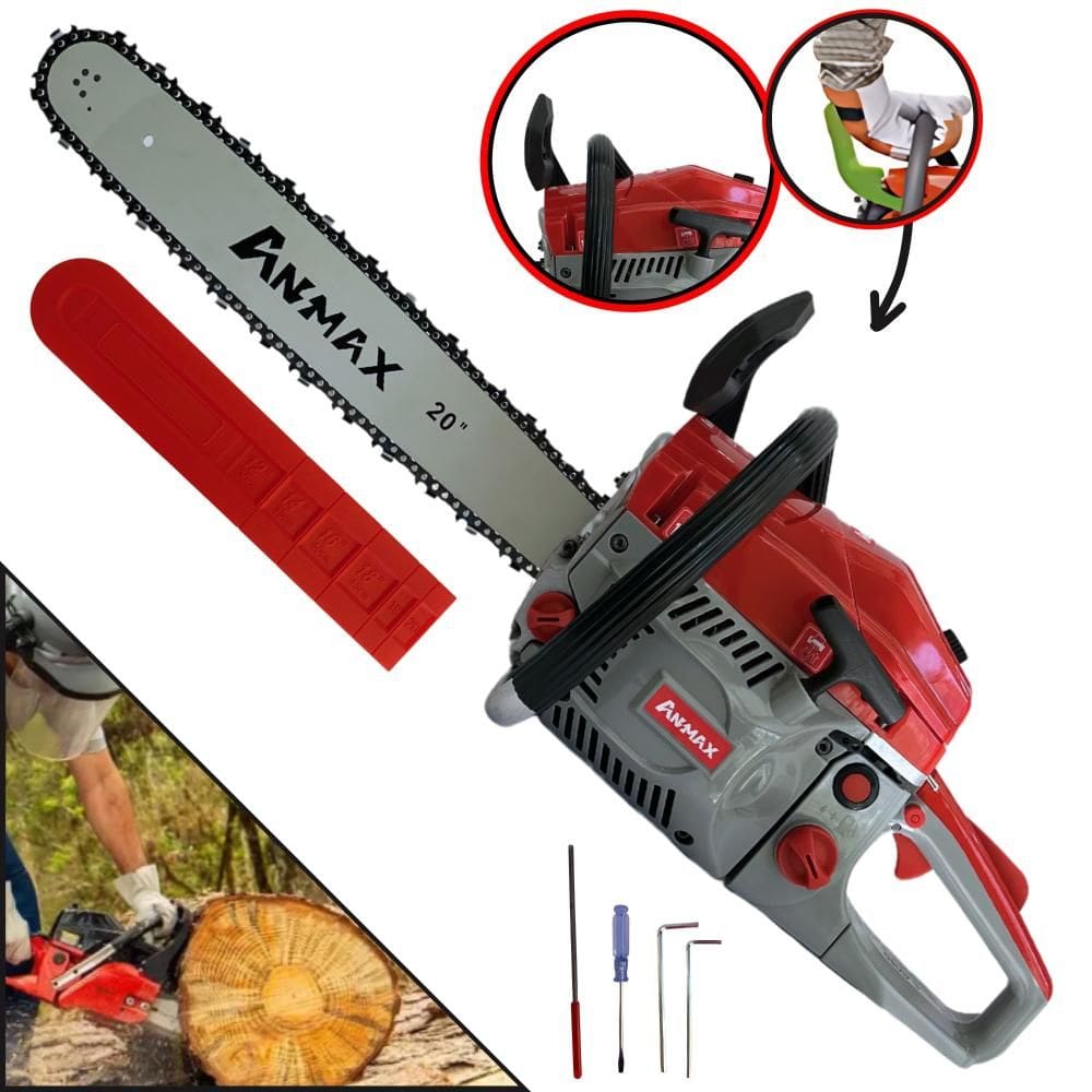 Motosserra Profissional Anmax CS5800A À Gasolina 2T 58cc 3HP Alta Rotação Com Sabre 20’` Ponta Rolante Corrente 36 Dentes Para Todos os Trabalhos
