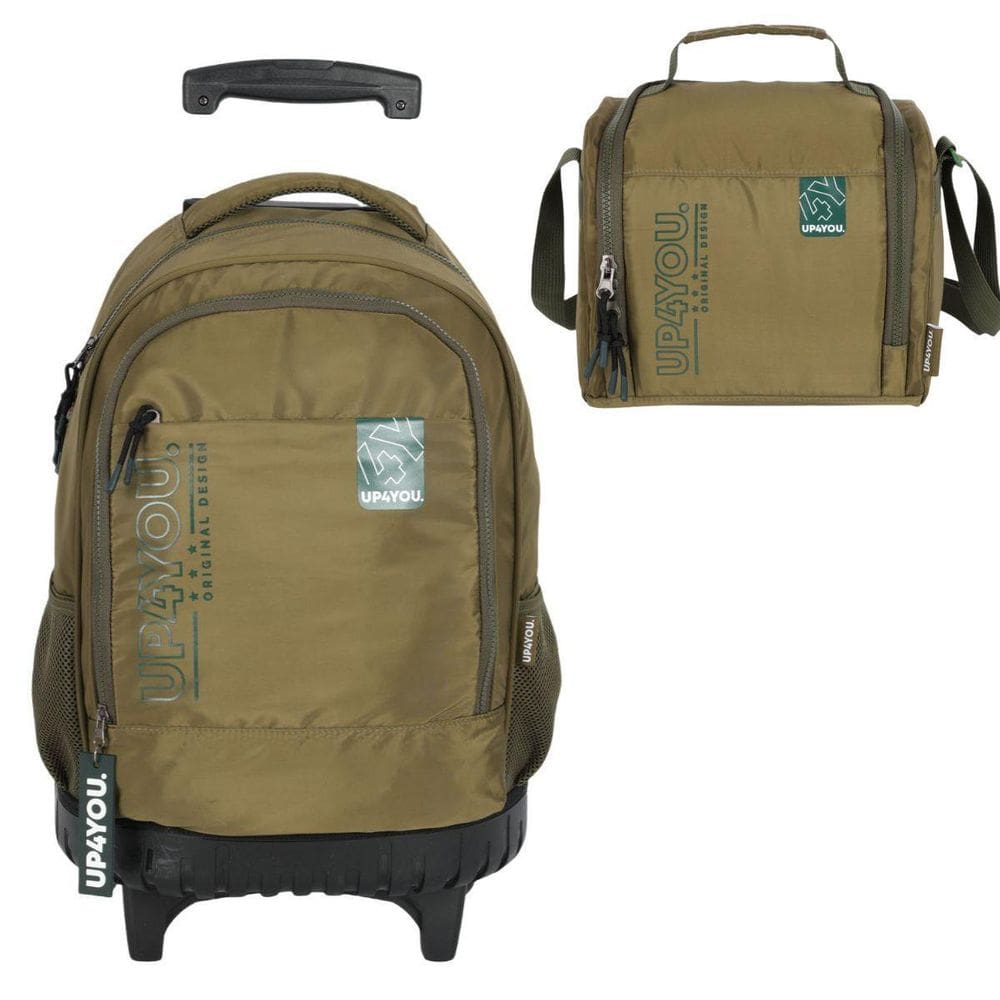 Kit Mochila Rodinhas Juvenil Lancheira Escolar Verde Up4You