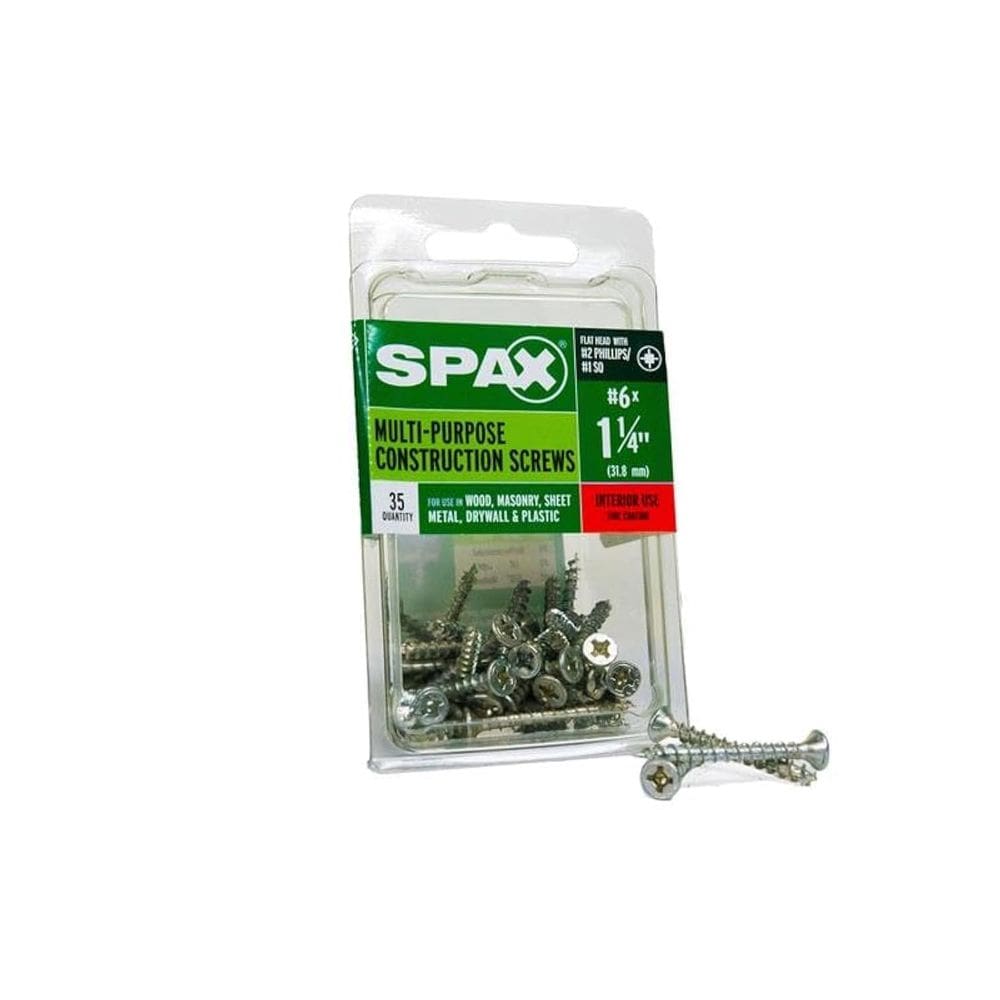 Parafuso SPAX de 1,25” de cabeça plana de zinco multimaterial, pacote com 35
