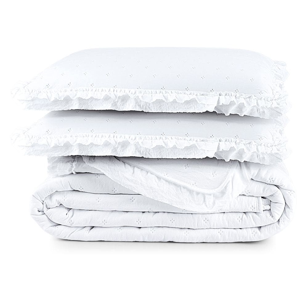 Cobre Leito King Micropercal 200 Fios com Babado Malvinni Branco - 3 Peças