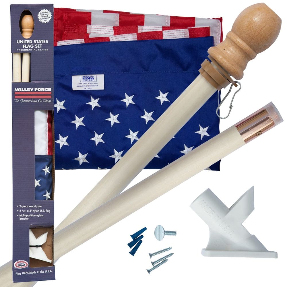 Kit de bandeira de nylon Banner Valley Forge de 2,5 x 4 pés com poste de madeira