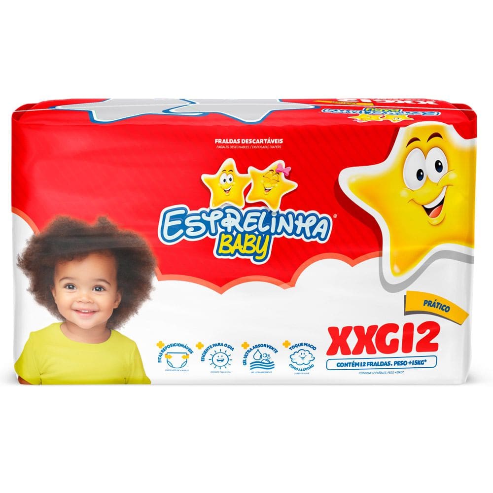 Fralda Estrelinha Baby Tamanho XXG Pacote Prático 12 Unidades Descartáveis