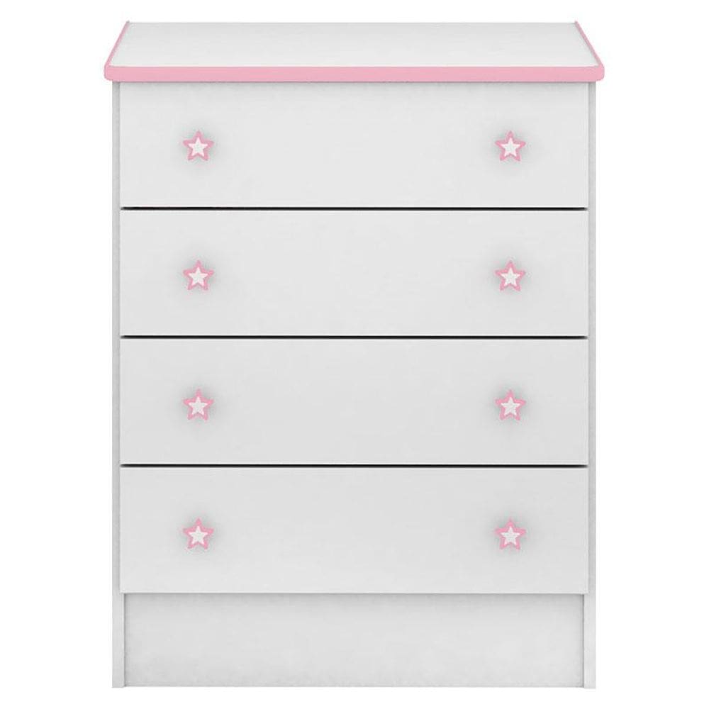 Cômoda Infantil 103 Doce Sonho Branco Rosa Brilho - Qmovi
