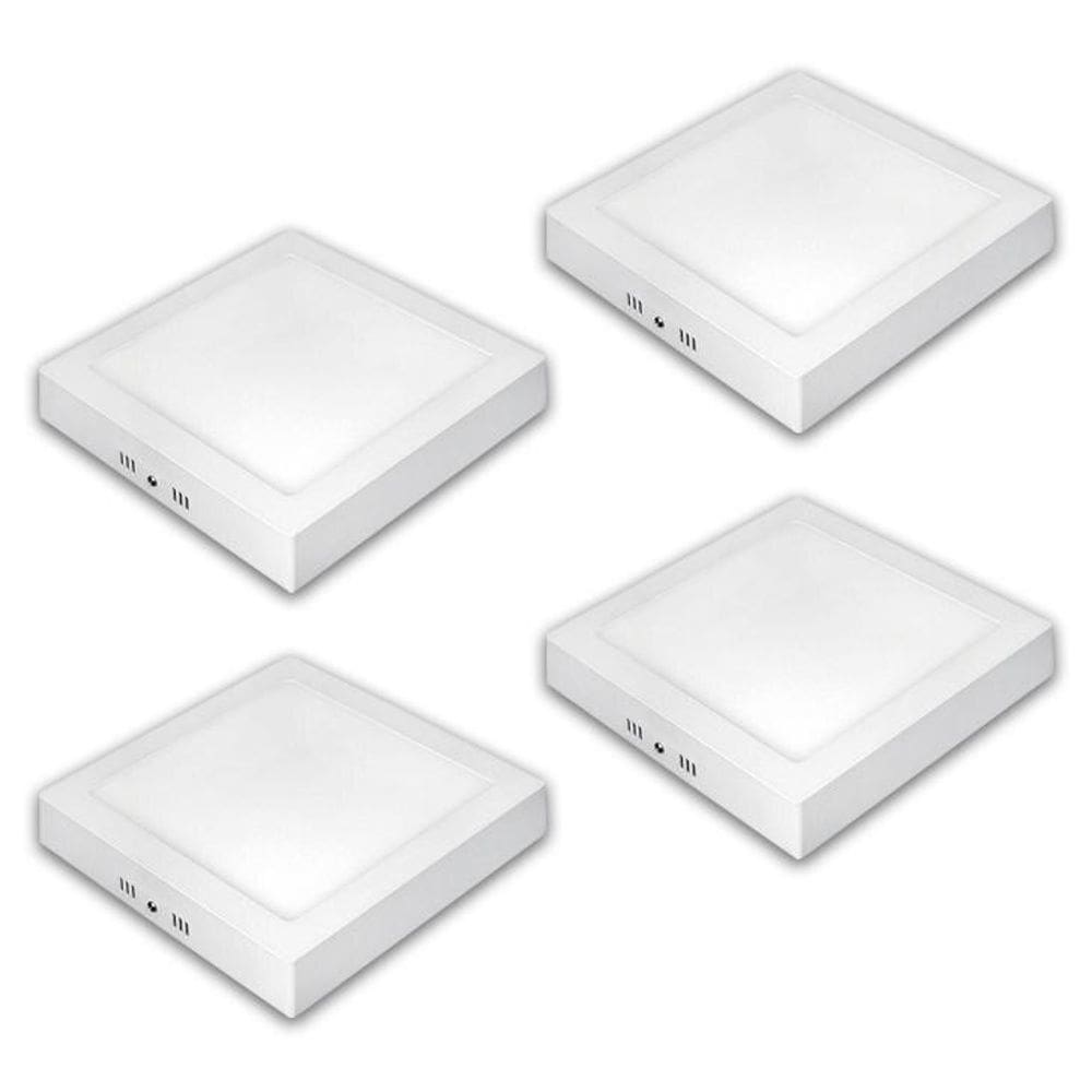 Kit 4 Painéis Plafon LED de Sobrepor 22 cm Taschibra Quadrado 18W, Luz Branca 6500K