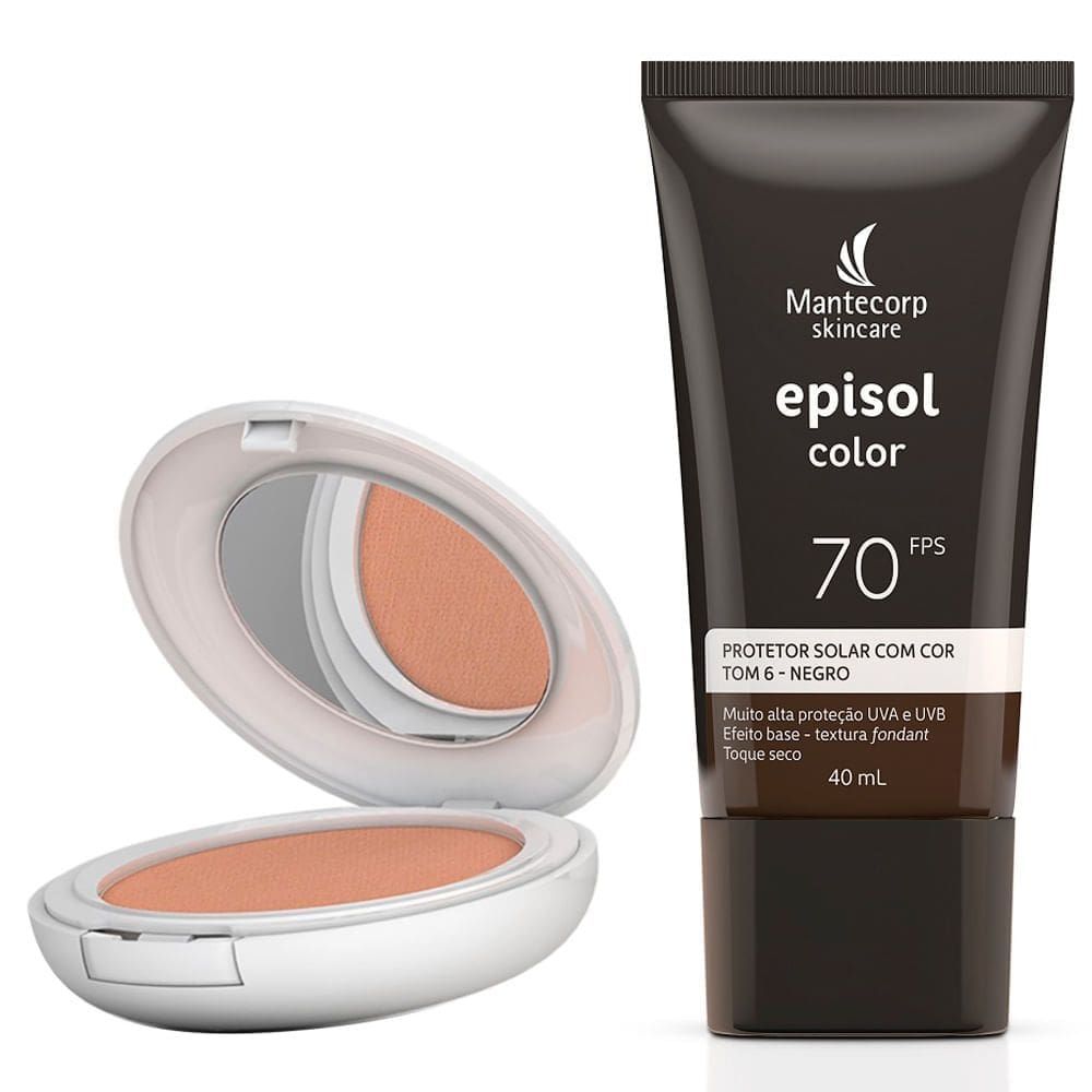 Kit Protetor Solar Episol Color Pele Morena FPS 50 Pó Compacto 10g e Protetor Solar Tom 6 Negro FPS 70 40ml