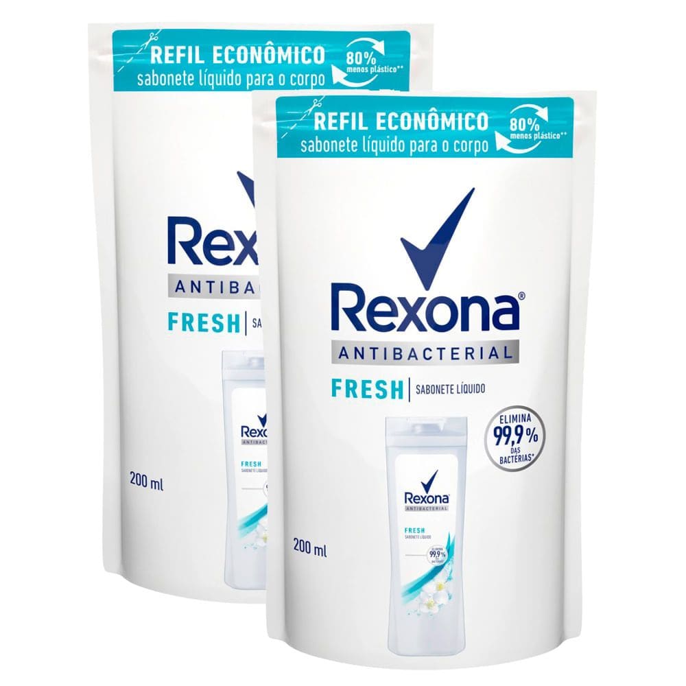 Sabonete Líquido Rexona Antibacterial Fresh Refil com 200ml | Kit com duas unidades