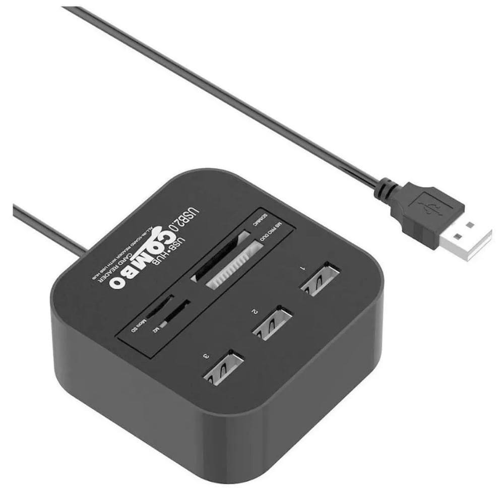 Hub 3 Portas Usb 2.0 - Leitor Cartão Micro Sd, M2, Ms Pro Duo Universal
