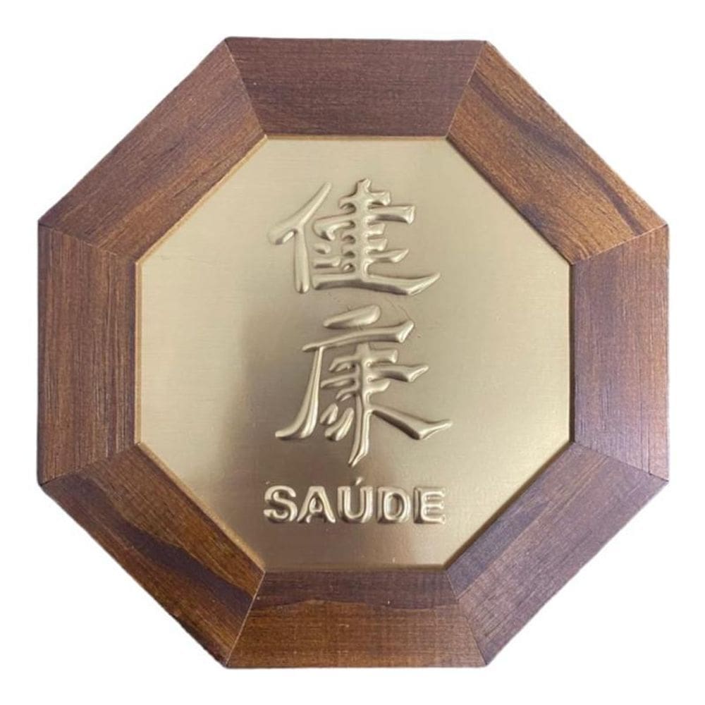 Quadro Ideograma Saúde Madeira Imbuia Oitavado 18 Cm