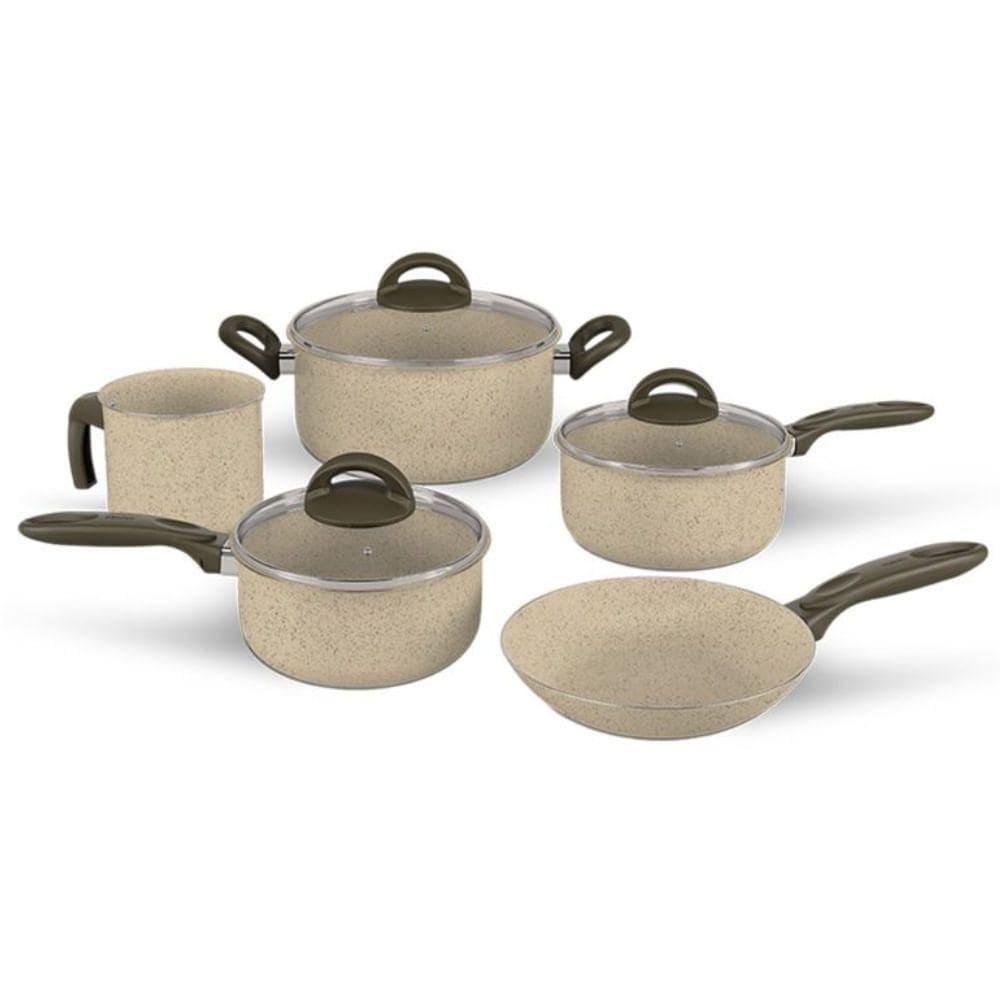 Conjunto De Panelas De Alumínio Antiaderente Com 5 Peças Ceramic Life Suprema Vanilla - 7244-100 - - Brinox