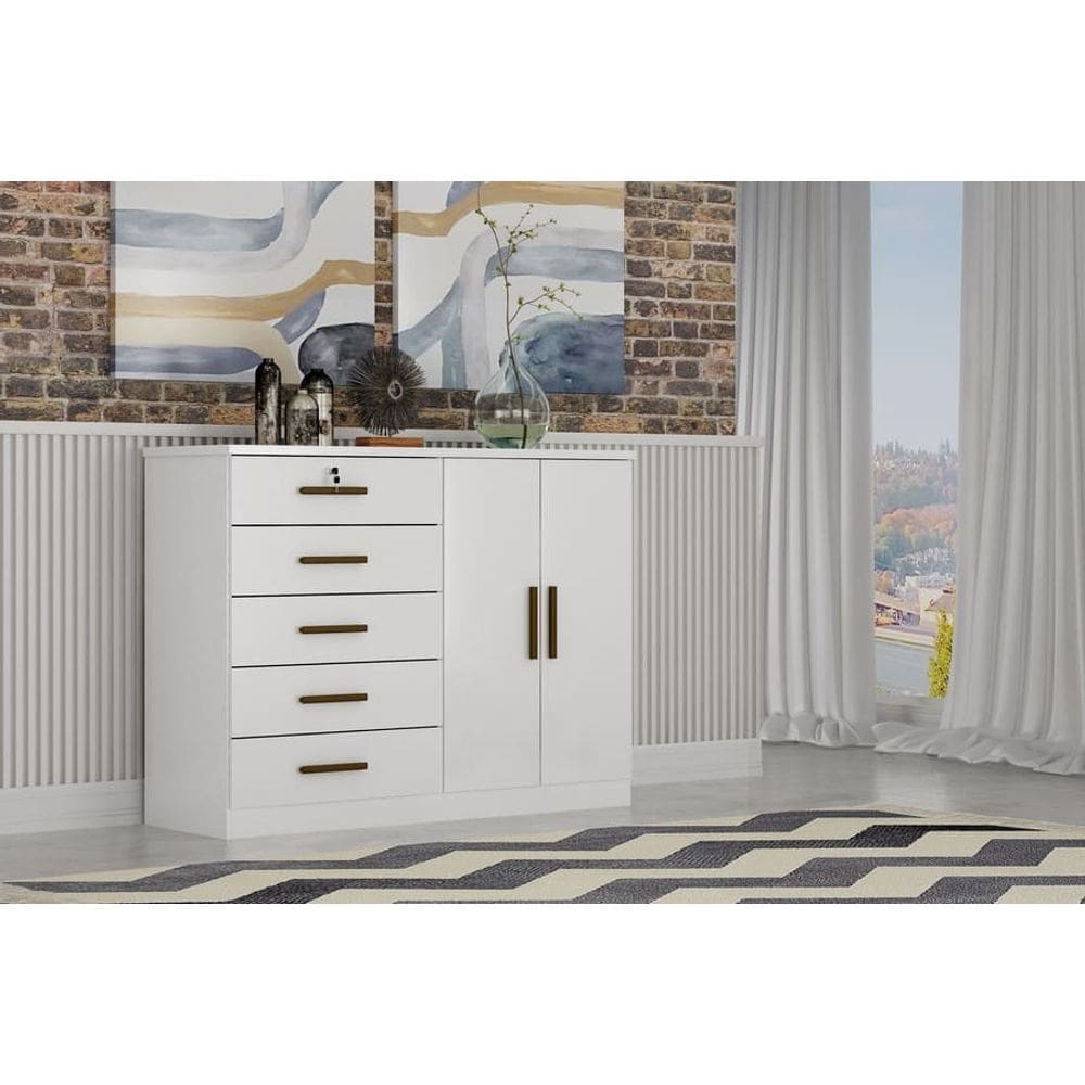 Cômoda para Quarto com Sapateira 5 Gavetas - Seul-Branco - Móveis Novo Horizonte