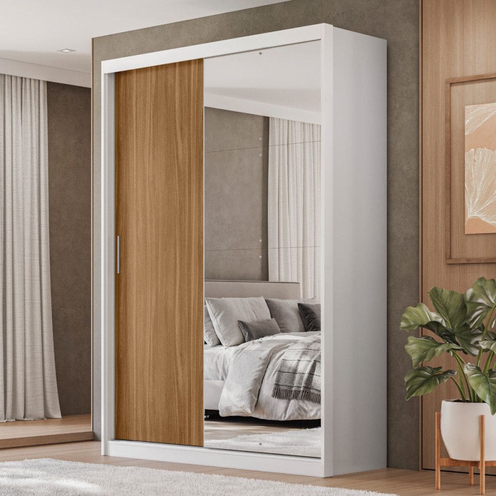 Guarda Roupa Solteiro com Espelho 2 Portas em MDF Riva Demóbile