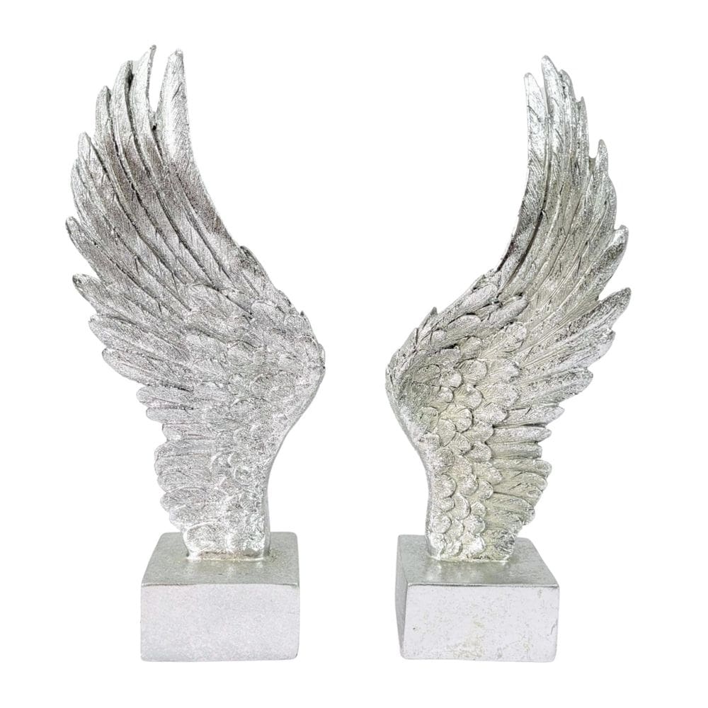 Escultura Asa De Anjo Decorativa Prata 25X11X6Cm Kit 2Pc