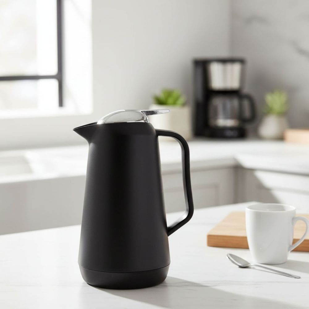 Garrafa Térmica Preta Com Tampa Prata 1 Litro Casambiente