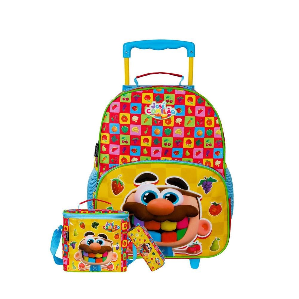 Kit Escolar Mochila Rodas + Lancheira + Estojo José Comilão