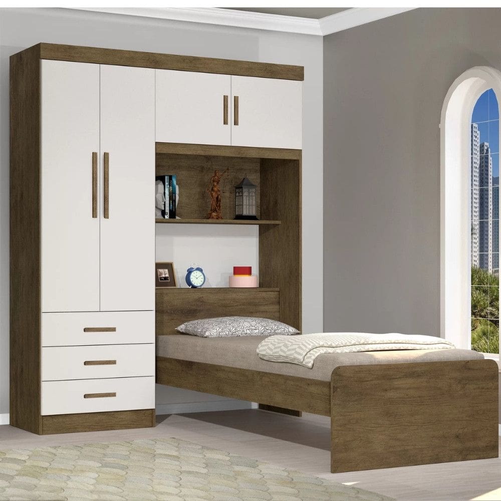 Guarda Roupa Solteiro 4 Portas 3 Gavetas Cancun JeA Móveis