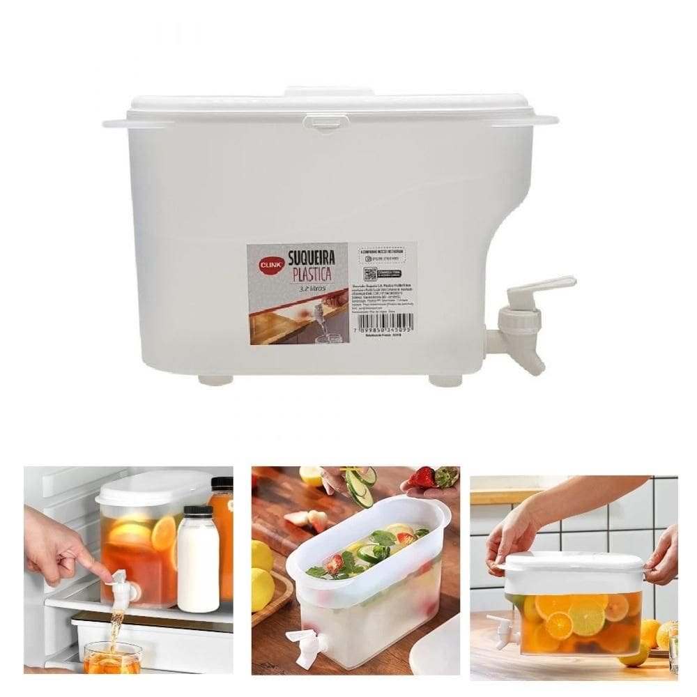 Suqueira Portatil Dispenser De Bebidas Suco Agua Camping Praia Geladeira Torneira 3,2L Grande